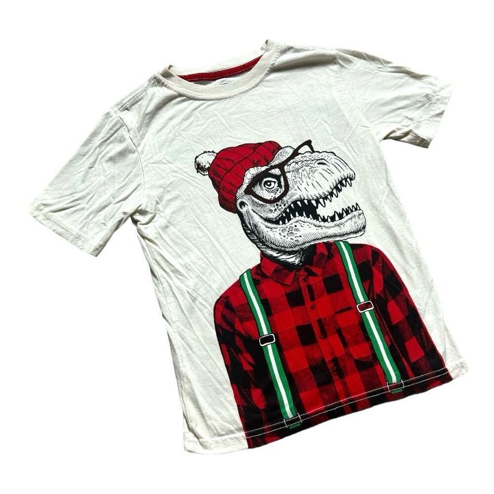 Youth Boys Celebrate Holidays Lumberjack T Rex Graphic Tee Shirt - Sz S 6/7